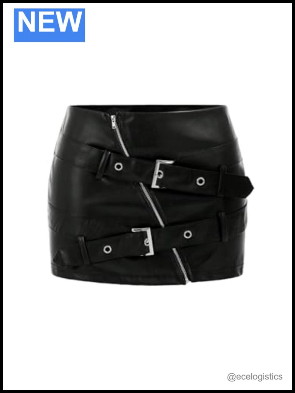 Y2K PU Leather Bodycon Mini Skirt Zip Front Buckle Club Rave